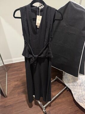 Mango Black Sleeveless Tie-Waist Midi Dress